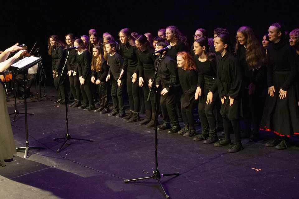 The opening section of The Kiltra School of Music's KSM Adult Singers and Youth Choir's concert in the Jerome Hynes Theatre in the National Opera House on Saturday evening. Pic: Jim Campbell