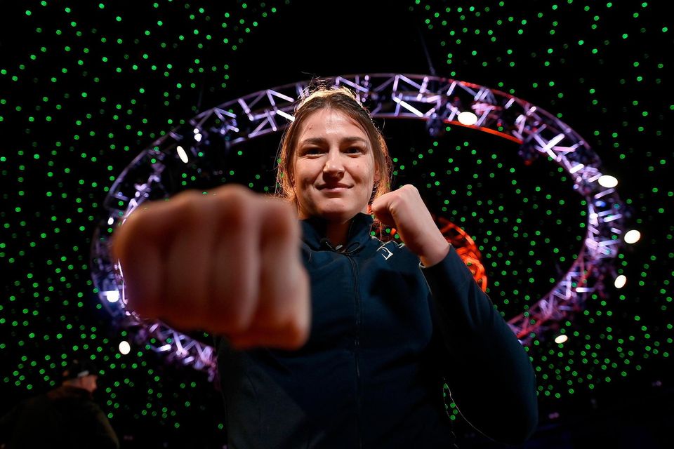 Katie Taylor is pictured before a media conference at Dublin's Mansion House ahead of her undisputed super lightweight championship fight with Chantelle Cameron on May 20 at 3Arena in Dublin. Photo: David Fitzgerald/Sportsfile
