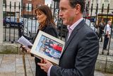 thumbnail: A framed picture, as well as the stick Charlie Bird used climbing Croagh Patrick, are brought to his memorial service at the Mansion House, Dublin. Photo: Mark Condren