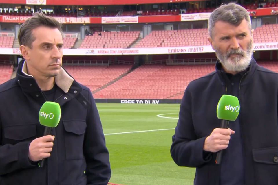Former Manchester United team-mates (l-r) Gary Neville and Roy Keane